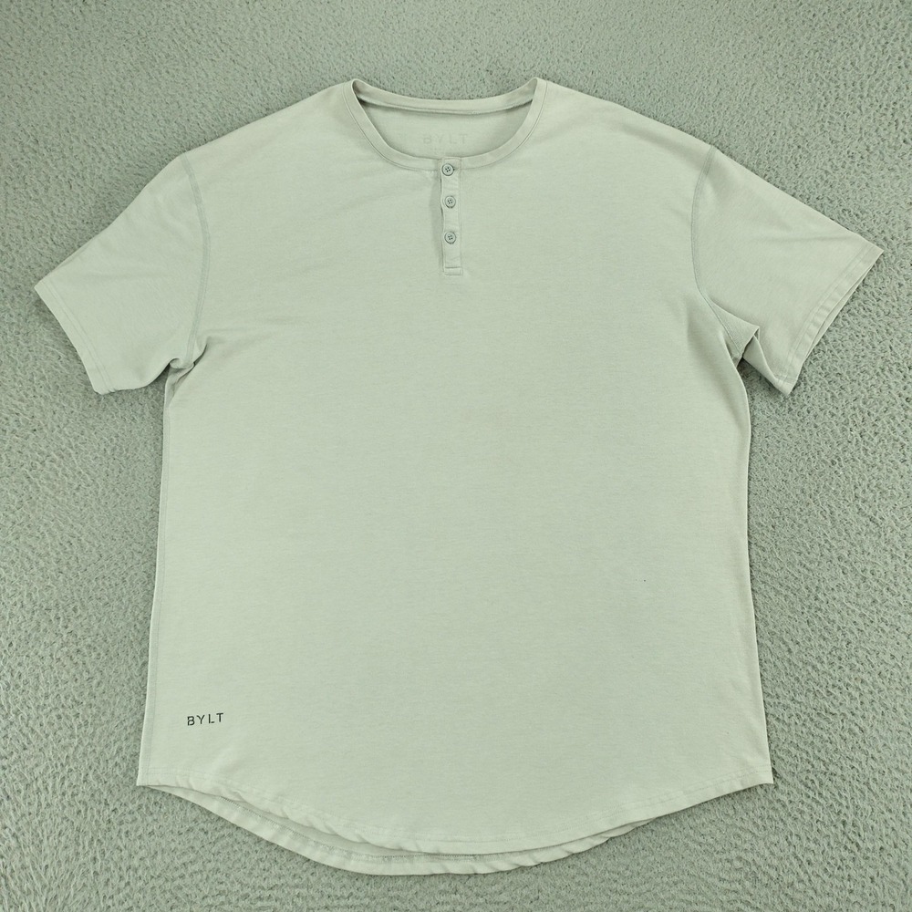 BYLT Shirt Mens Large Gray Short Sleeve Henley Drop Cut Tagless